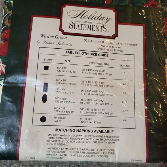 Christmas Tablecloth Holiday Home Statements Cotton Fabric Winter Green 52x52" - Picture 4 of 4